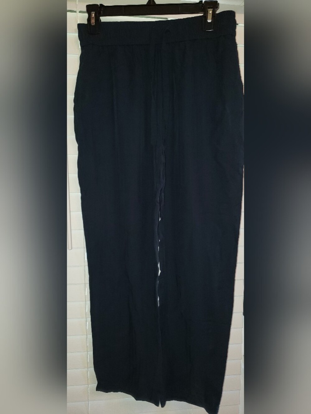 Women's Navy Elastic-Waist Wide-Leg Pants